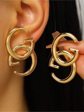 Gold Double Hoop Interlocking Earrings - Fashion Women's Jewelry